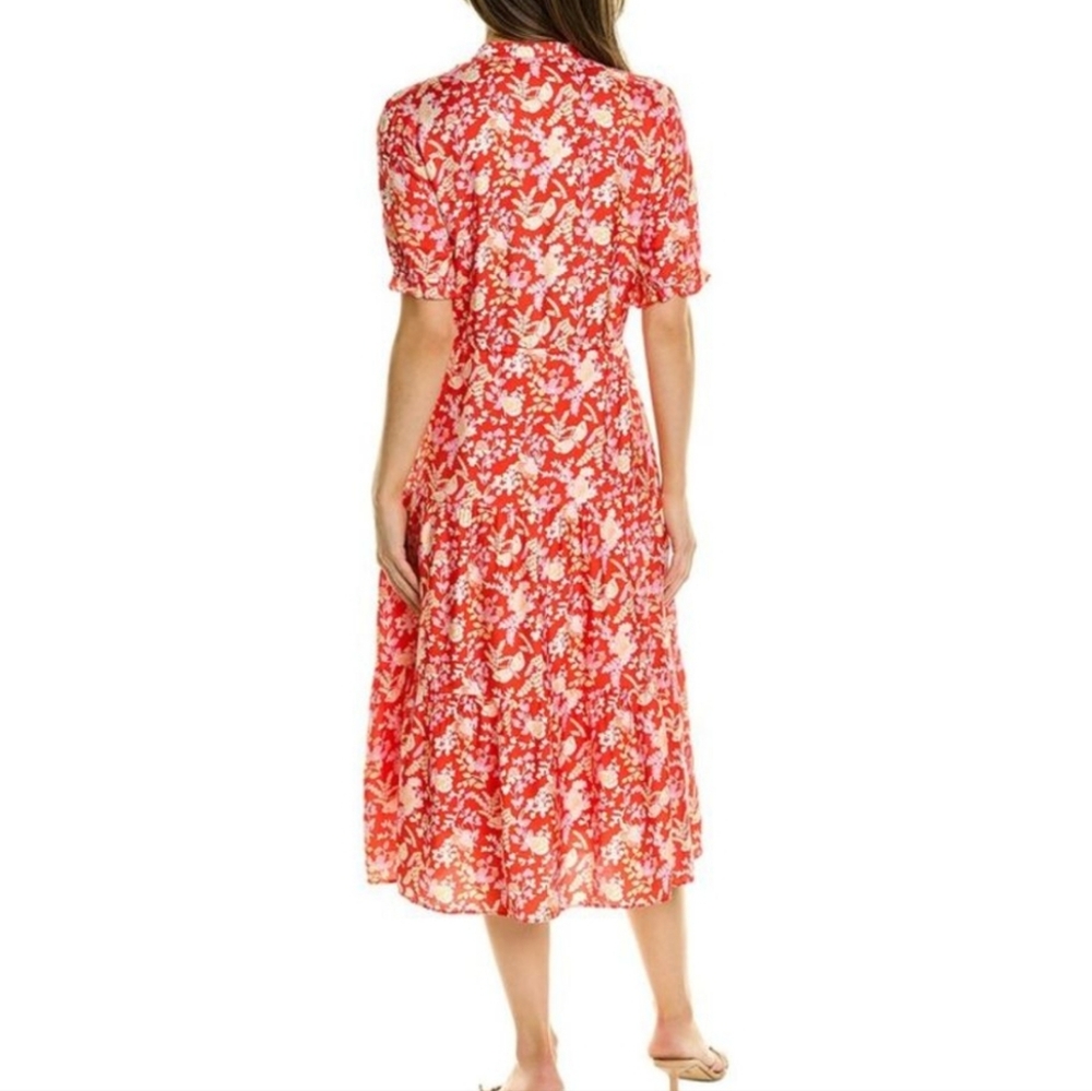 J. McLaughlin Harriet Silk-Blend Dark Orange Floral Midi Dress Size M - Picture 4 of 10
